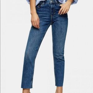 Topshop CONSIDERED Mid Blue Raw Hem Organic Cotton Straight Jeans